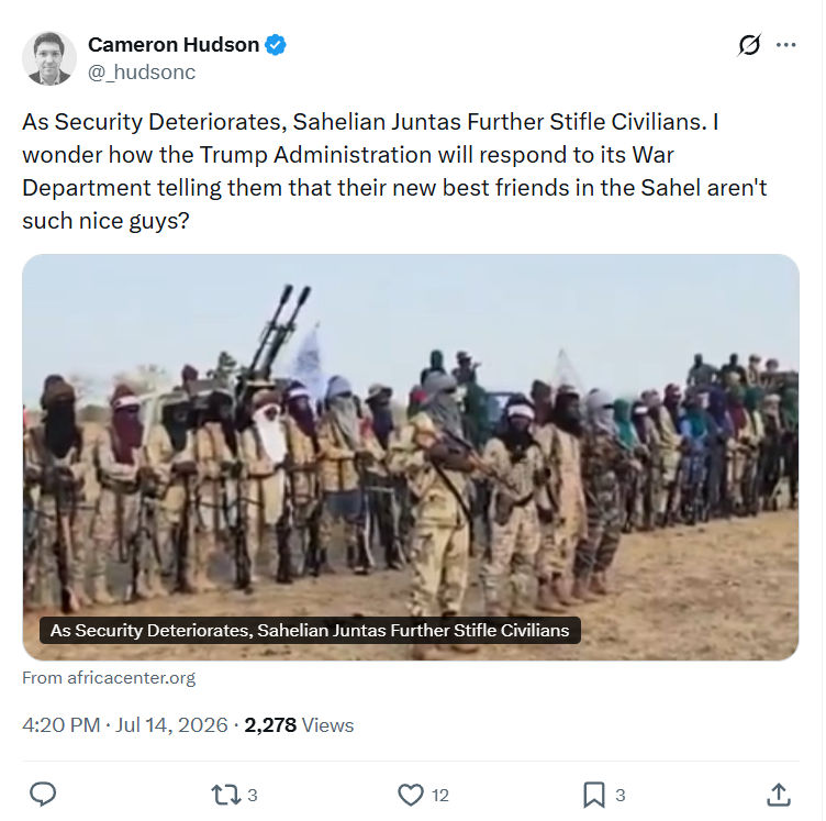 Cameron Hudson: As Security Deteriorates...