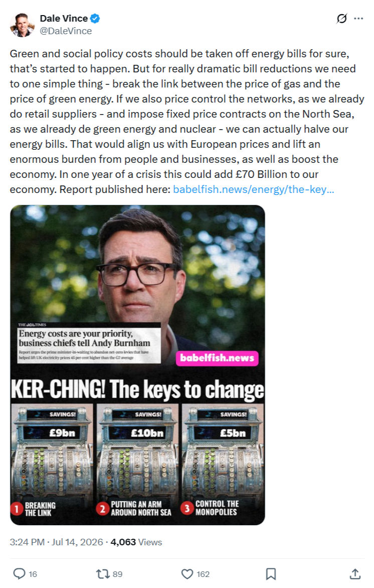 Dale Vince: Green and social policy costs...