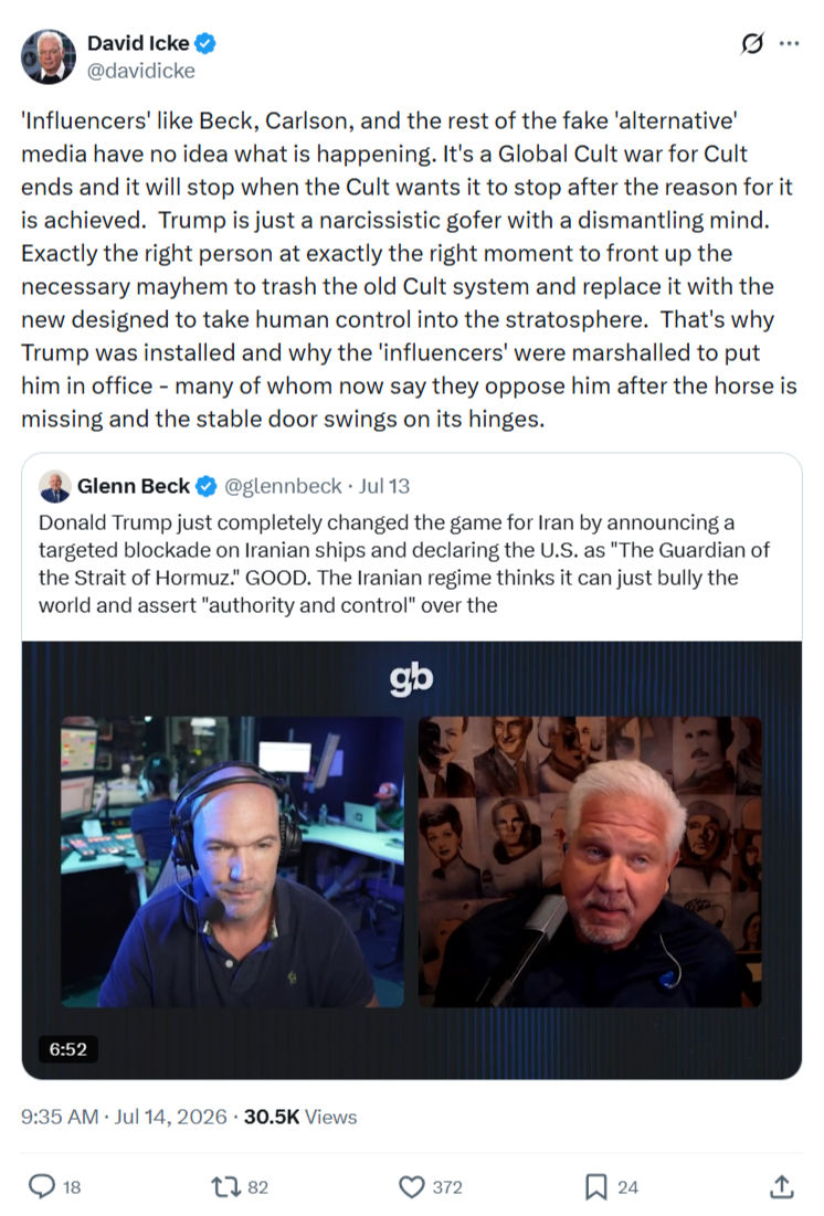 David Icke: Influencers' like Beck, Carlson...