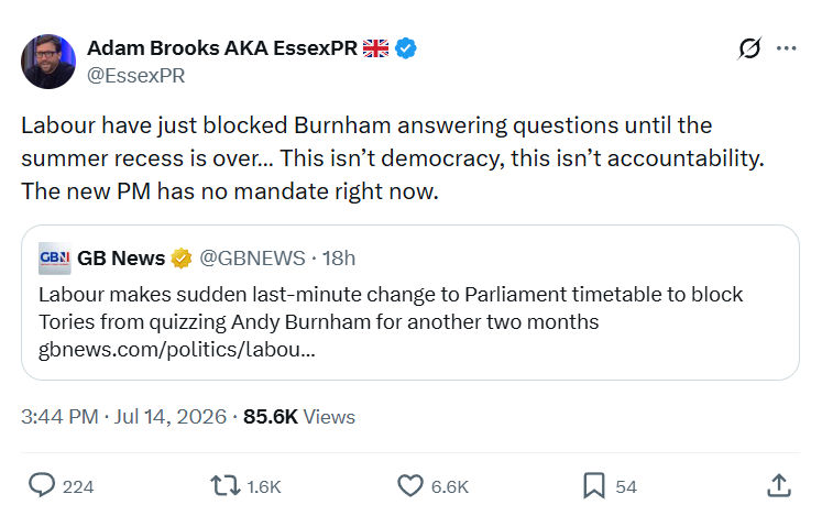 Adam Brooks: Labour have just blocked Burnham...