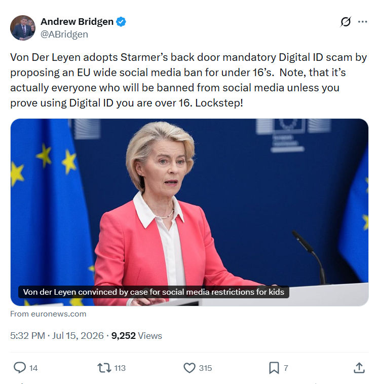 Andrew Bridgen: Von Der Leyen adopts Starmer’s back door...