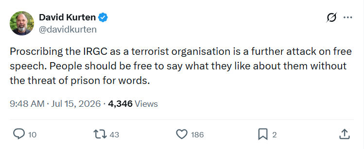 David Kurten: Proscribing the IRGC as a terrorist organisation...