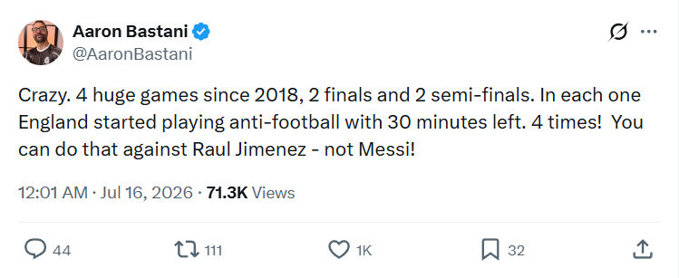 Aaron Bastani: Crazy. 4 huge games since 2018...
