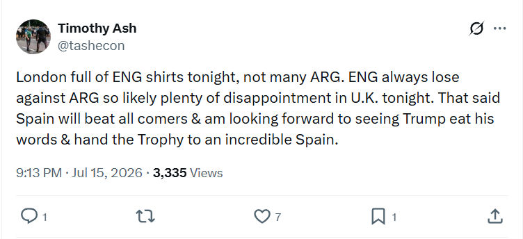 Timothy Ash: London full of ENG shirts tonight...