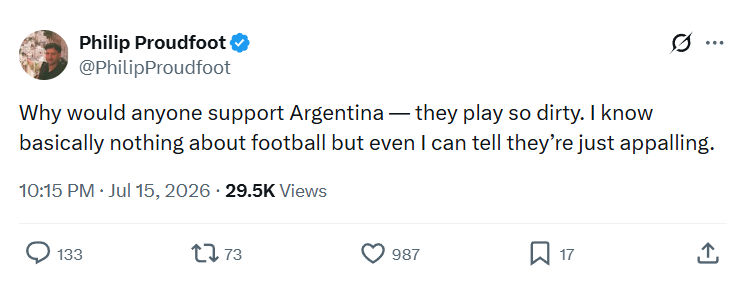 Philip Proudfoot: Why would anyone support Argentina...