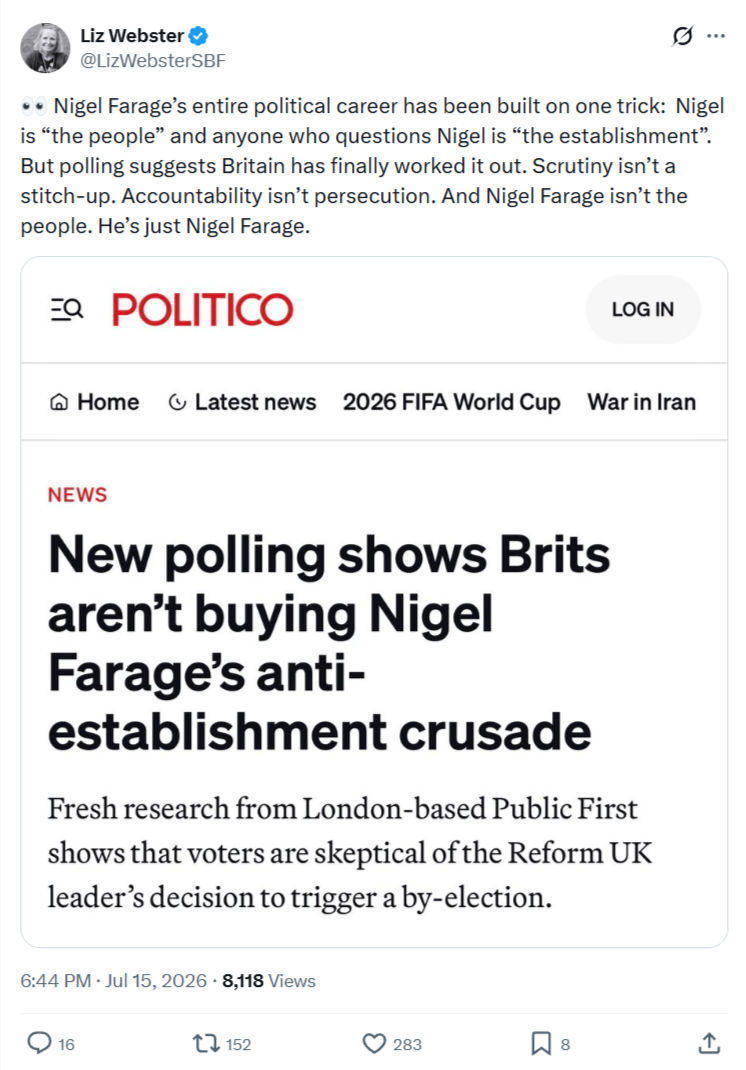 Liz Webster: Nigel Farage’s entire political career...