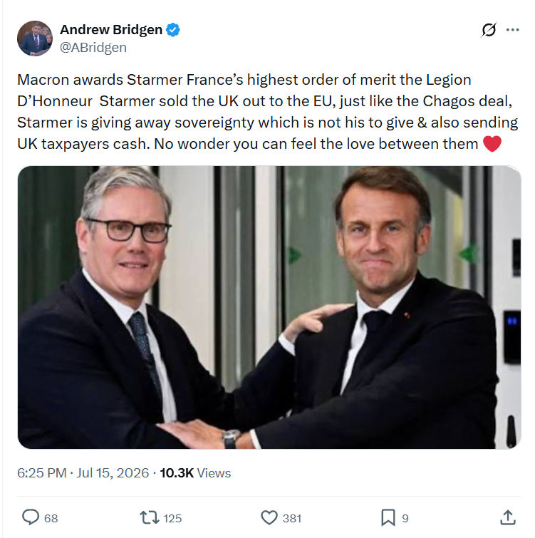 Andrew Bridgen: Macron awards Starmer France’s highest order...