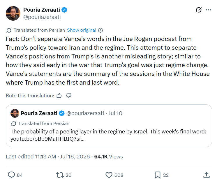 Pouria Zeraati: Don't separate Vance's words...