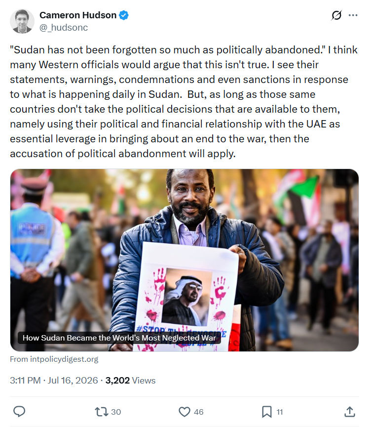 Cameron Hudson: Sudan has not been forgotten...