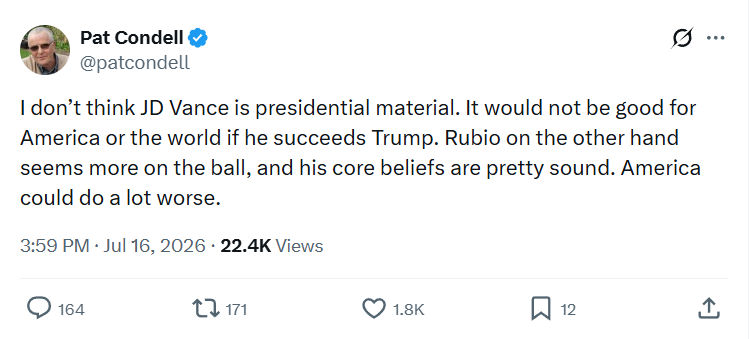 Pat Condell: I don’t think JD Vance is presidential material...