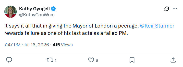Kathy Gyngell: It says it all that in giving the Mayor of London...