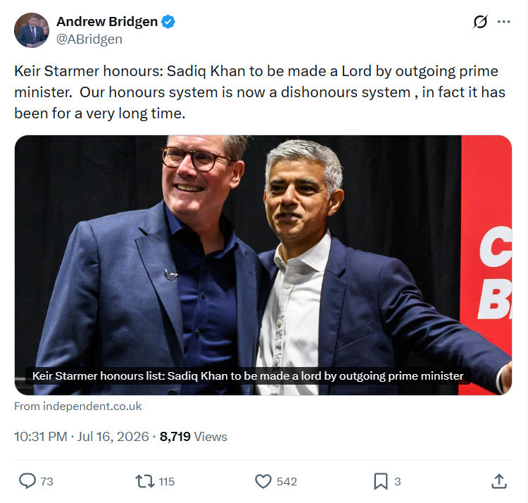 Andrew Bridgen: Keir Starmer honours...