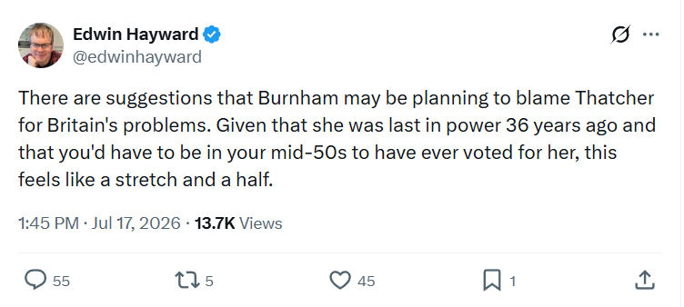 Edwin Hayward: There are suggestions that Burnham...