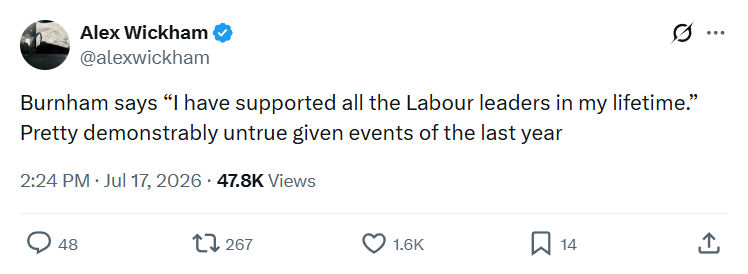 Alex Wickham: Burnham says...