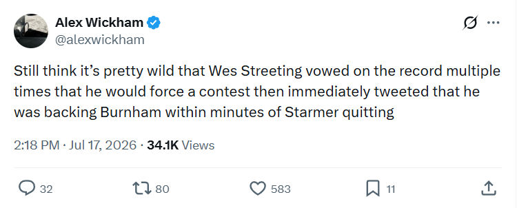 Alex Wickham: Still think it’s pretty wild that Wes Streeting...