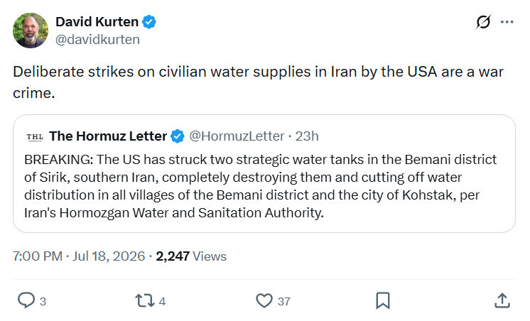David Kurten: Deliberate strikes on civilian...