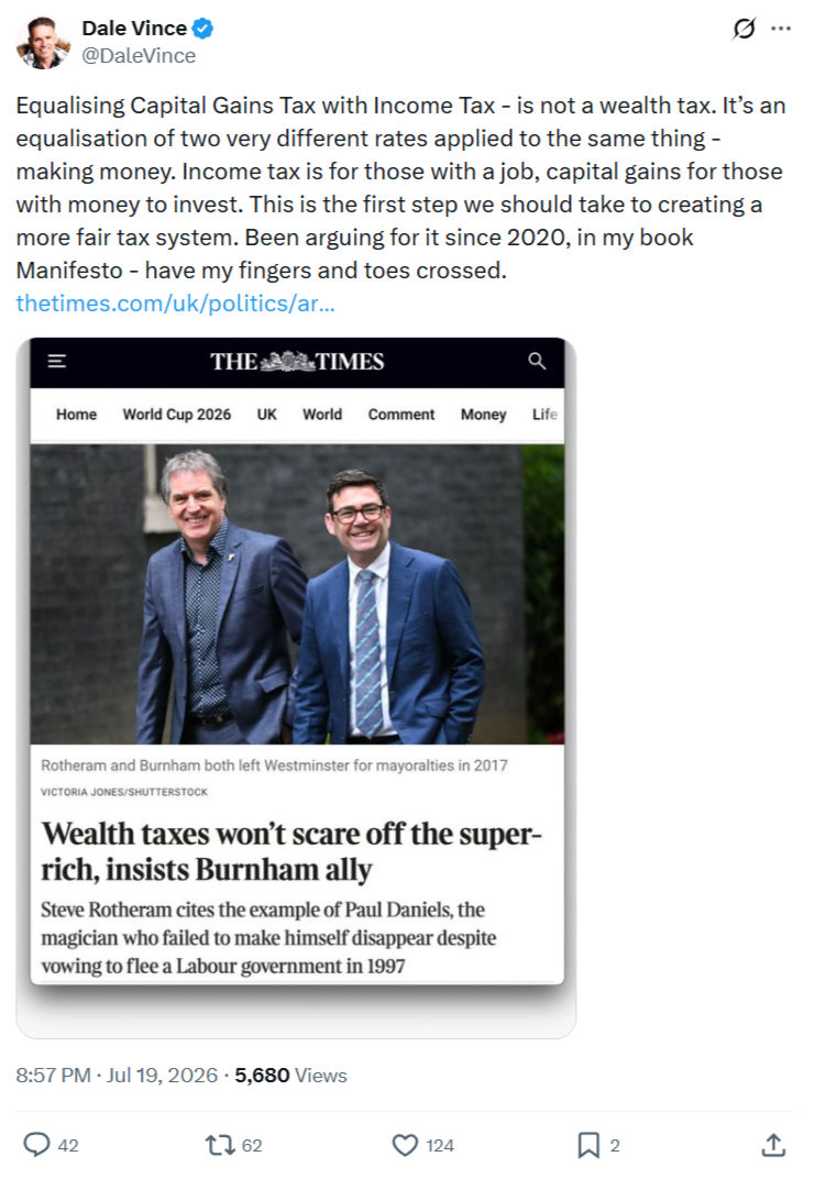 Dale Vince: Equalising Capital Gains Tax with Income Tax...