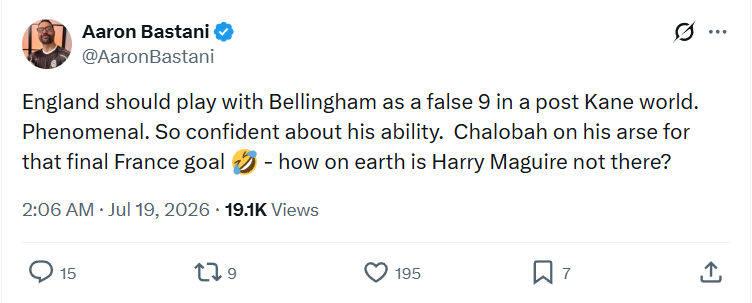 Aaron Bastani: England should play with Bellingham...