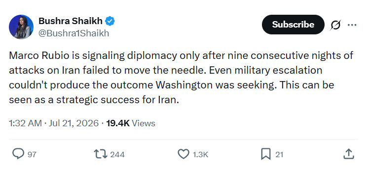 Bushra Shaikh: Marco Rubio is signaling diplomacy...