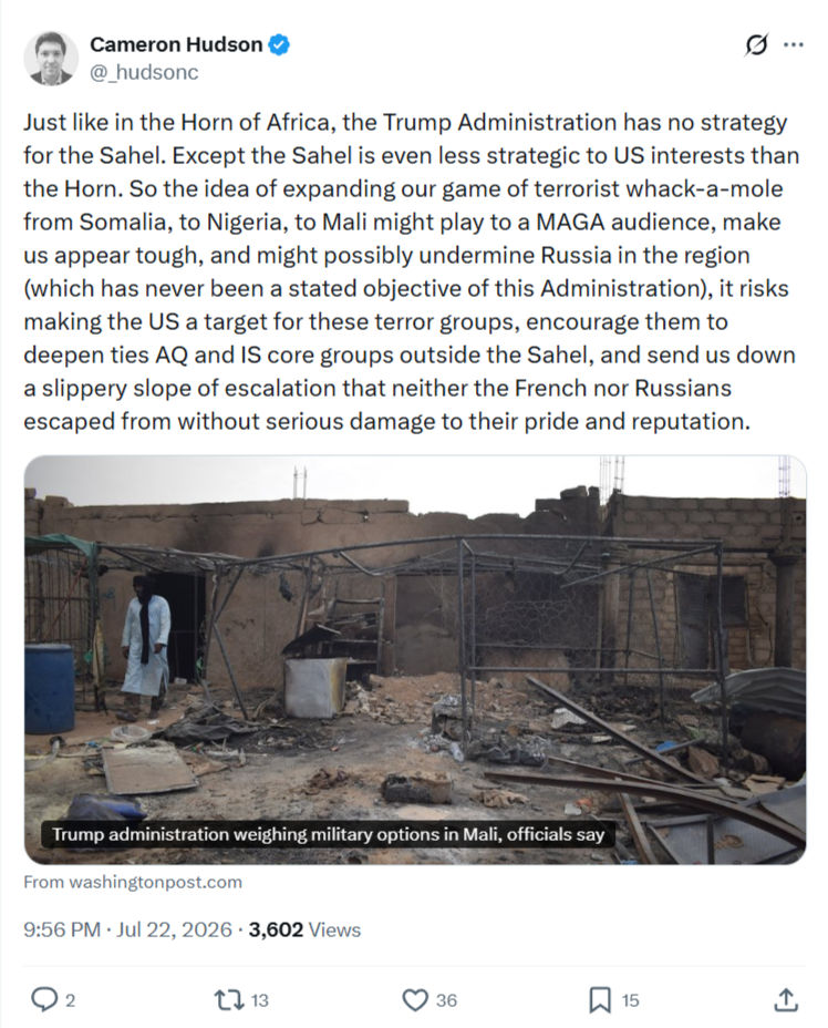 Cameron Hudson: Just like in the Horn of Africa...