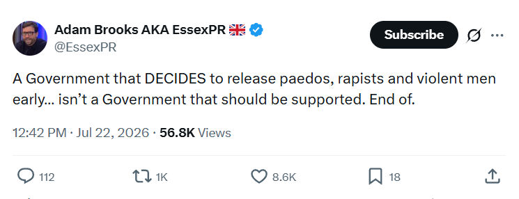 Adam Brooks: A Government that DECIDES to release paedos...