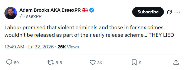 Adam Brooks: Labour promised that violent criminals...