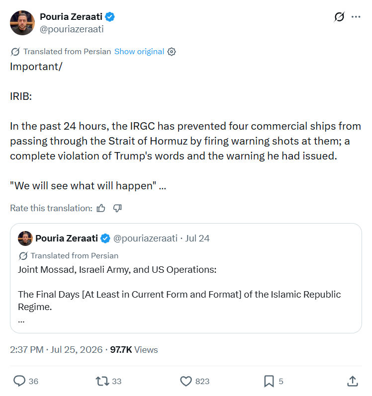 Pouria Zeraati: In the past 24 hours...