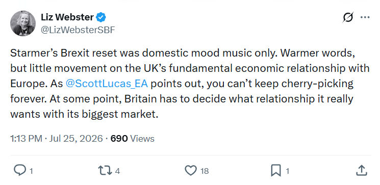 Liz Webster: Starmer’s Brexit reset was domestic...