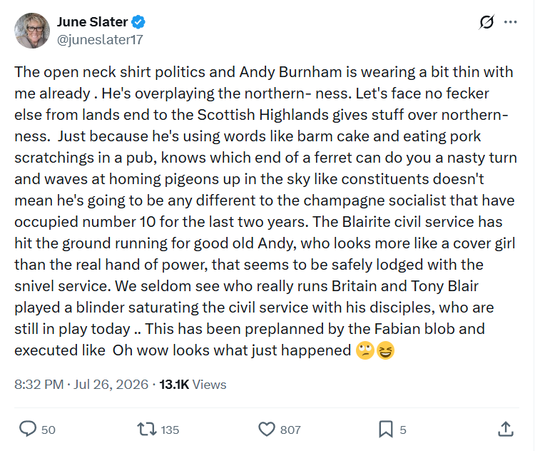 June Slater: The open neck shirt politics...
