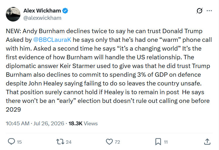 Alex Wickham: Andy Burnham declines twice...