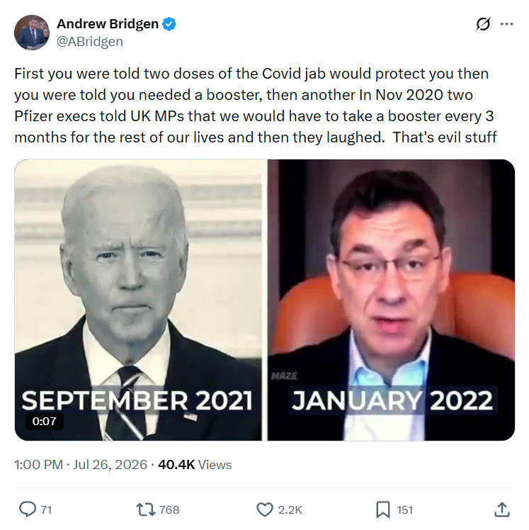 Andrew Bridgen: First you were told two doses of the Covid...