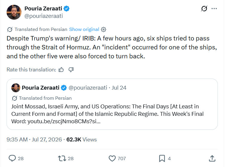 Pouria Zeraati: Despite Trump's warning...
