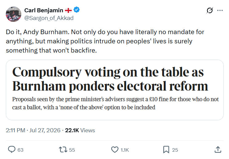 Carl Benjamin: Do it, Andy Burnham...