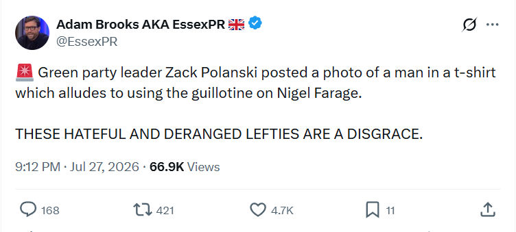 Adam Brooks: Green party leader Zack Polanski...