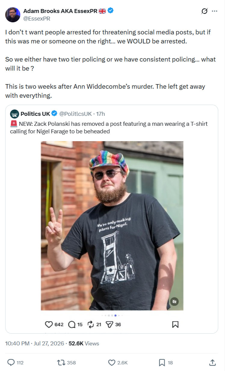 Adam Brooks: I don’t t want people arrested...