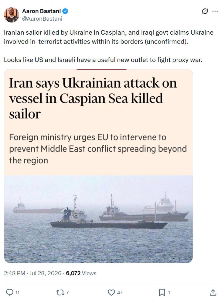 Aaron Bastani: Iranian sailor killed by Ukraine in Caspian...