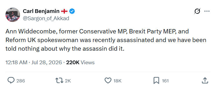 Carl Benjamin: Ann Widdecombe, former Conservative MP...
