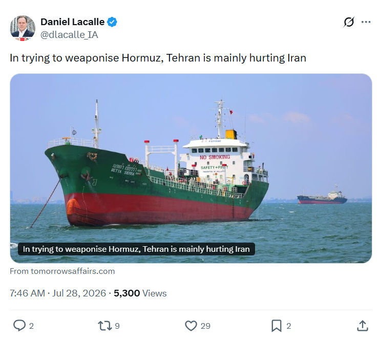 Daniel Lacalle: In trying to weaponise Hormuz...