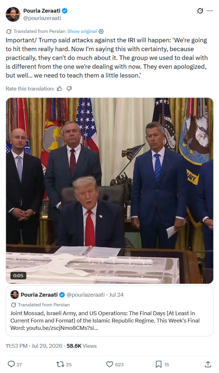 Pouria Zeraati: Trump said attacks against the IRI...