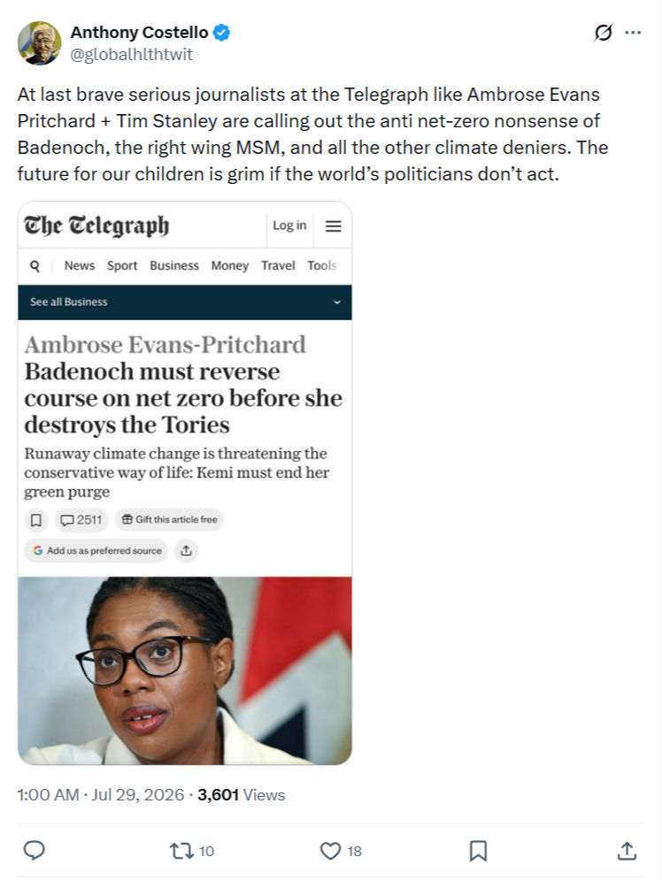Anthony Costello: At last brave serious journalists at the Telegraph...