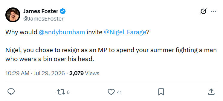 James Foster: Why would @andyburnham invite @Nigel_Farage...