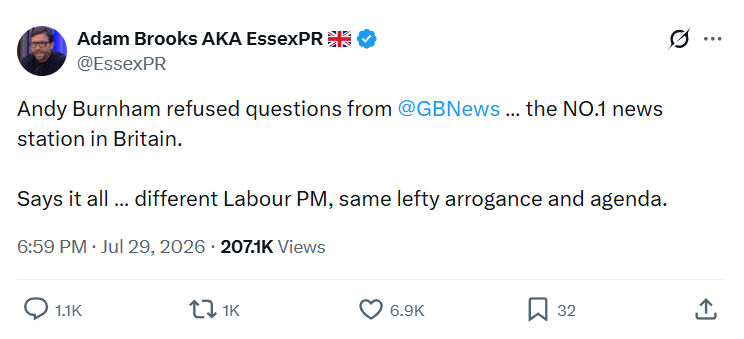 Adam Brooks: Andy Burnham refused questions...