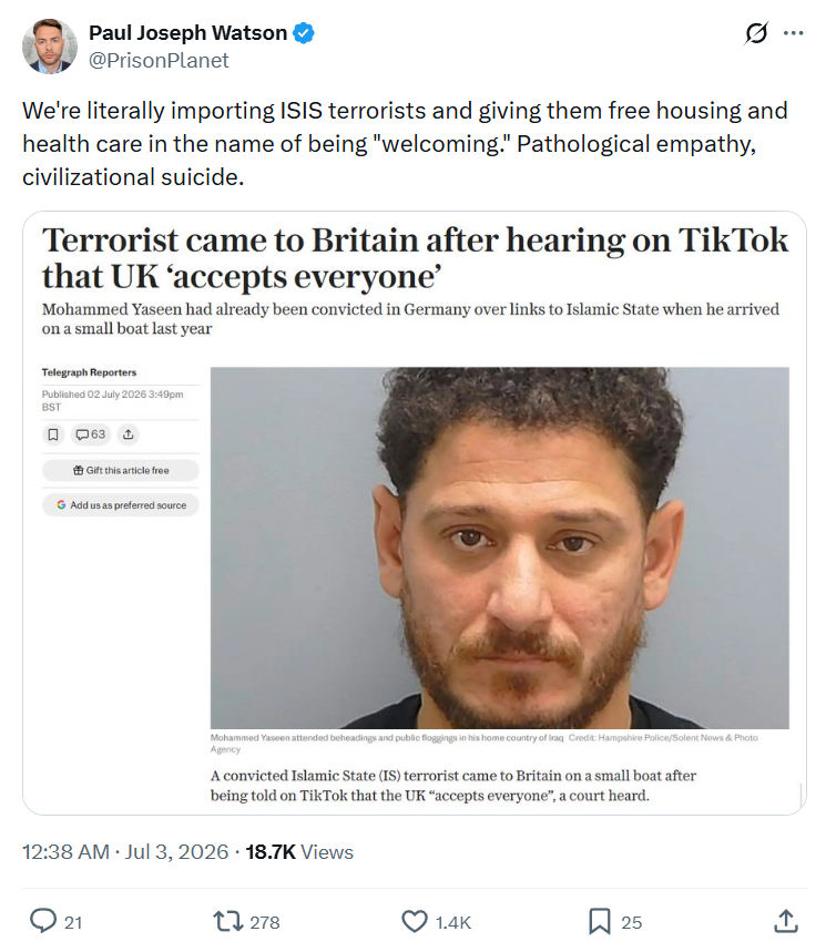 Paul Joseph Watson: We're literally importing ISIS...
