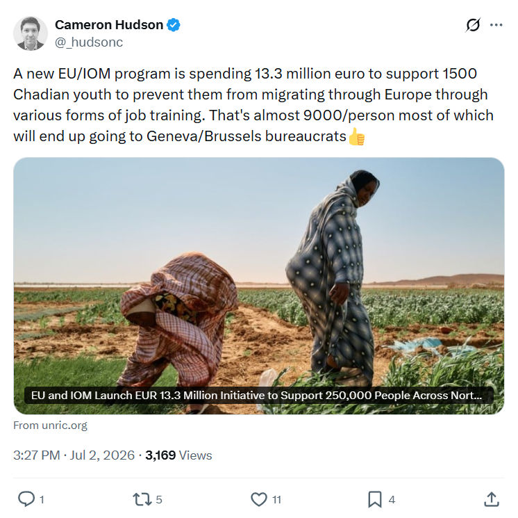 Cameron Hudson: A new EU/IOM program is spending 13.3 million euro...