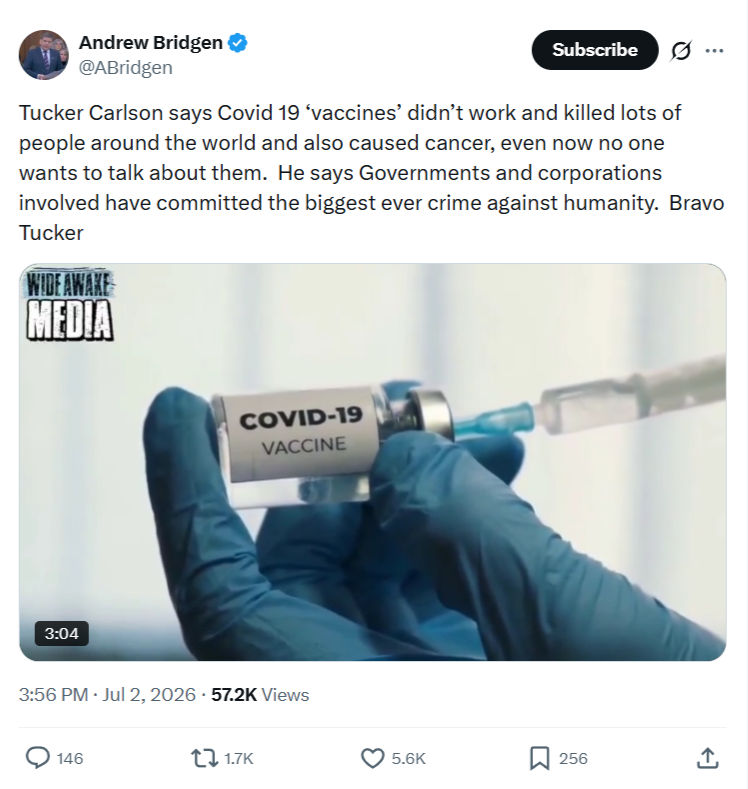 Andrew Bridgen: Tucker Carlson says Covid 19...
