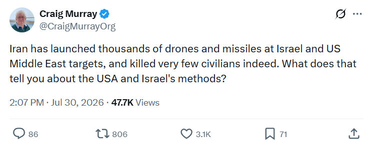 Craig Murray: Iran has launched thousands of drones...