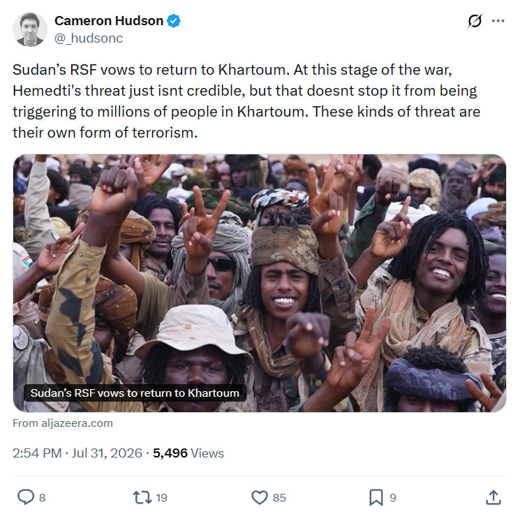 Cameron Hudson: Sudan’s RSF vows to return to Khartoum...