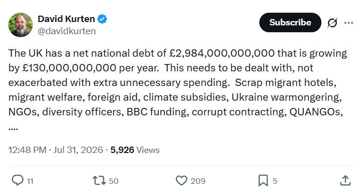 David Kurten: The UK has a net national debt...
