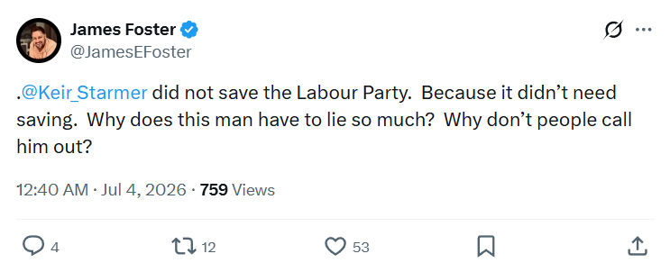 James Foster: @Keir_Starmer did not save the Labour Party...