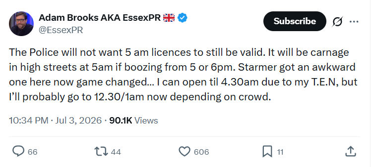 Adam Brooks: The Police will not want 5 am...